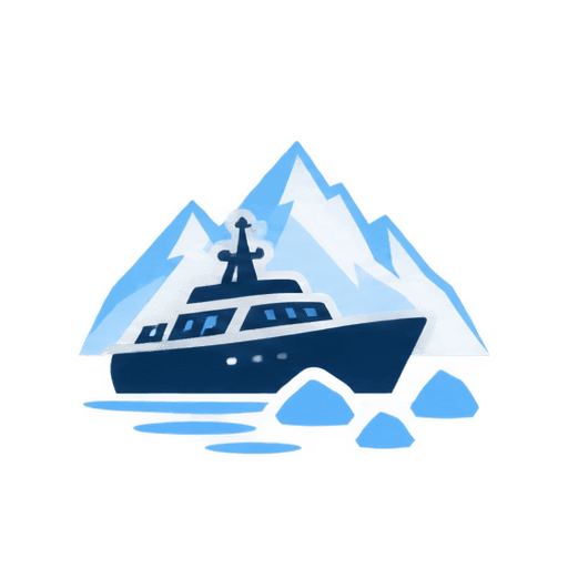 Expedition ship with mountains